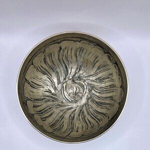 Vintage Studio A Home Silver Tone Metal Catchall Bowl – Etched Floral Pattern